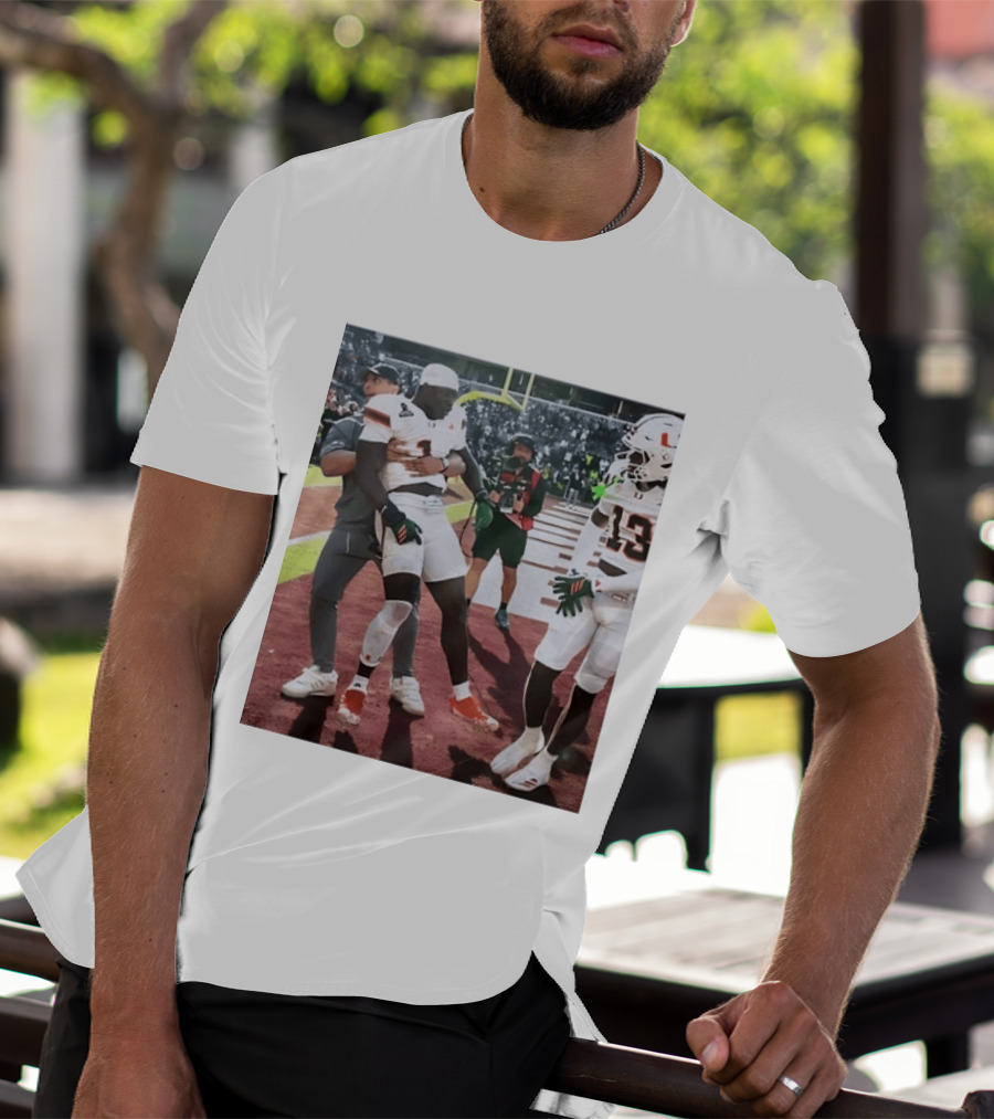 Miami Hurricanes Football Players Number 1 And 13 Celebration On Field T-Shirt