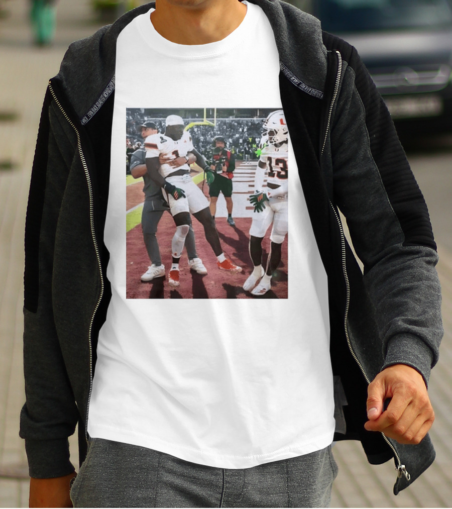 Miami Hurricanes Football Players Number 1 And 13 Celebration On Field T-Shirt