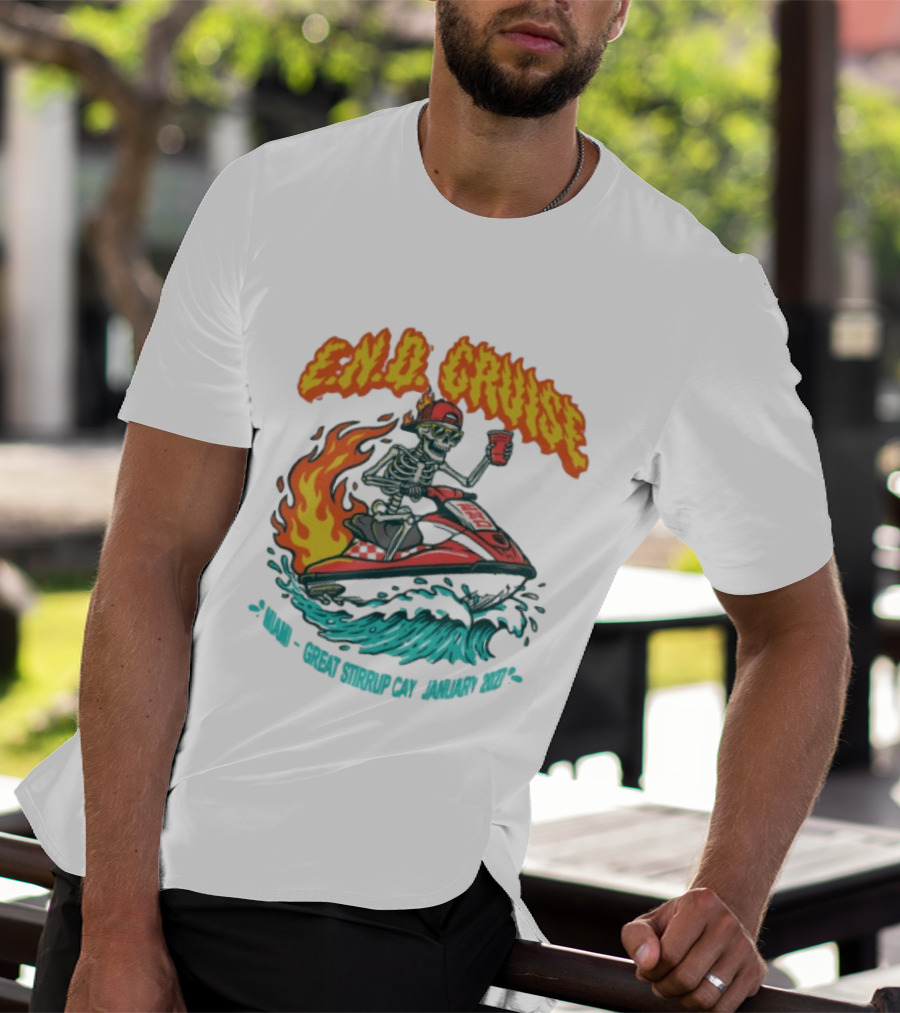 E.N.D. Cruise Skeleton Wave Rider Miami Great Stirrup Cay January 2024 T-Shirt
