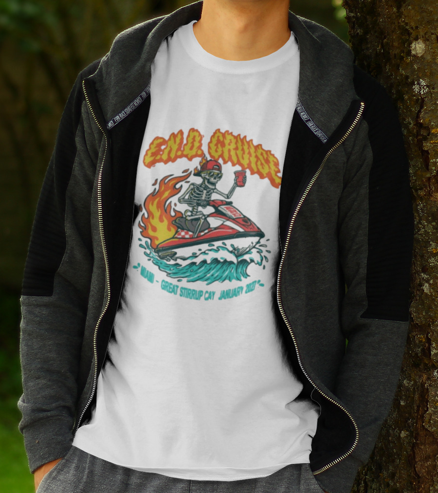E.N.D. Cruise Skeleton Wave Rider Miami Great Stirrup Cay January 2024 T-Shirt