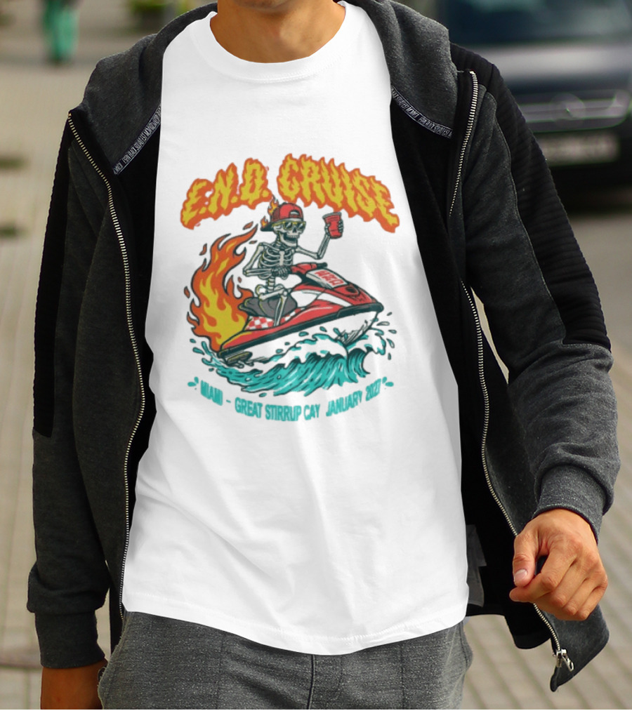 E.N.D. Cruise Skeleton Wave Rider Miami Great Stirrup Cay January 2024 T-Shirt