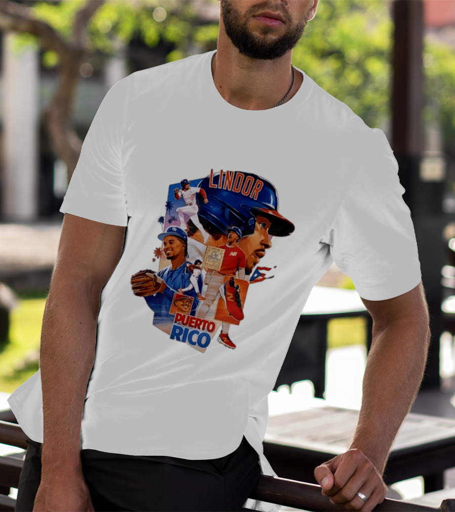 Francisco Lindor Puerto Rico New York Mets Baseball Legend Blue And Orange Helmet Dynamic Action Moves T-Shirt