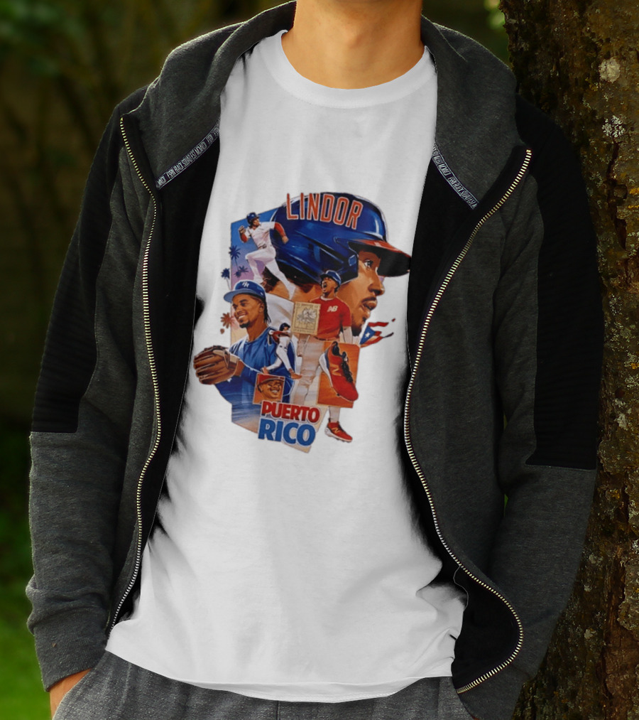 Francisco Lindor Puerto Rico New York Mets Baseball Legend Blue And Orange Helmet Dynamic Action Moves T-Shirt