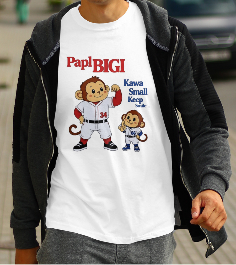 Papl BIGI Kawa Small Keep Smile Baseball Monkey Players 34 66 T-Shirt