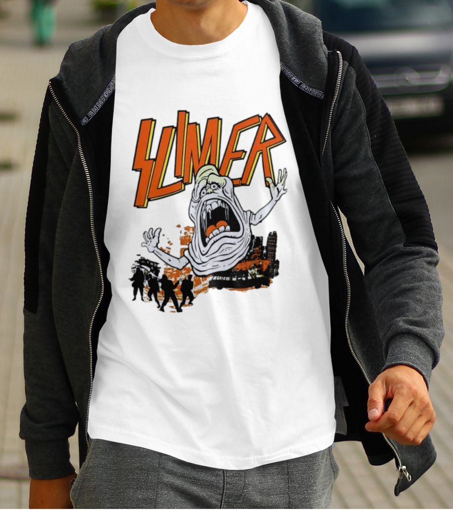 Slimer Ghostbusters 80s Movie Iconic Character Silhouette Scene T-Shirt