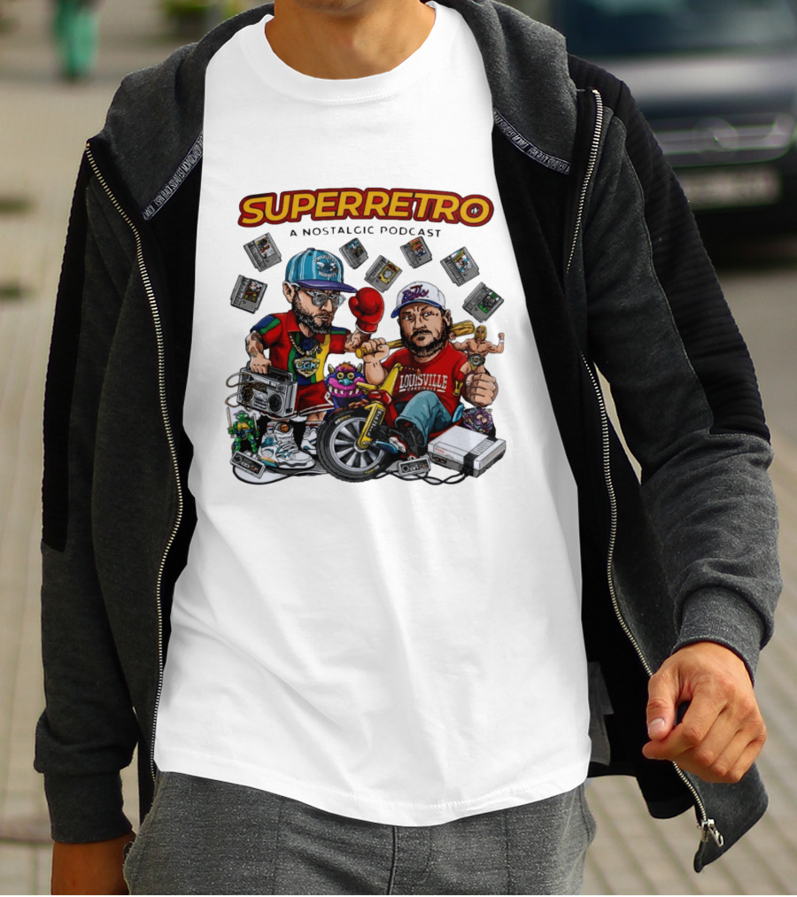 SuperRetro A Nostalgic Podcast Charlotte Hornets Louisville Cardinals Boombox Ugk Figurines Retro Games T-Shirt