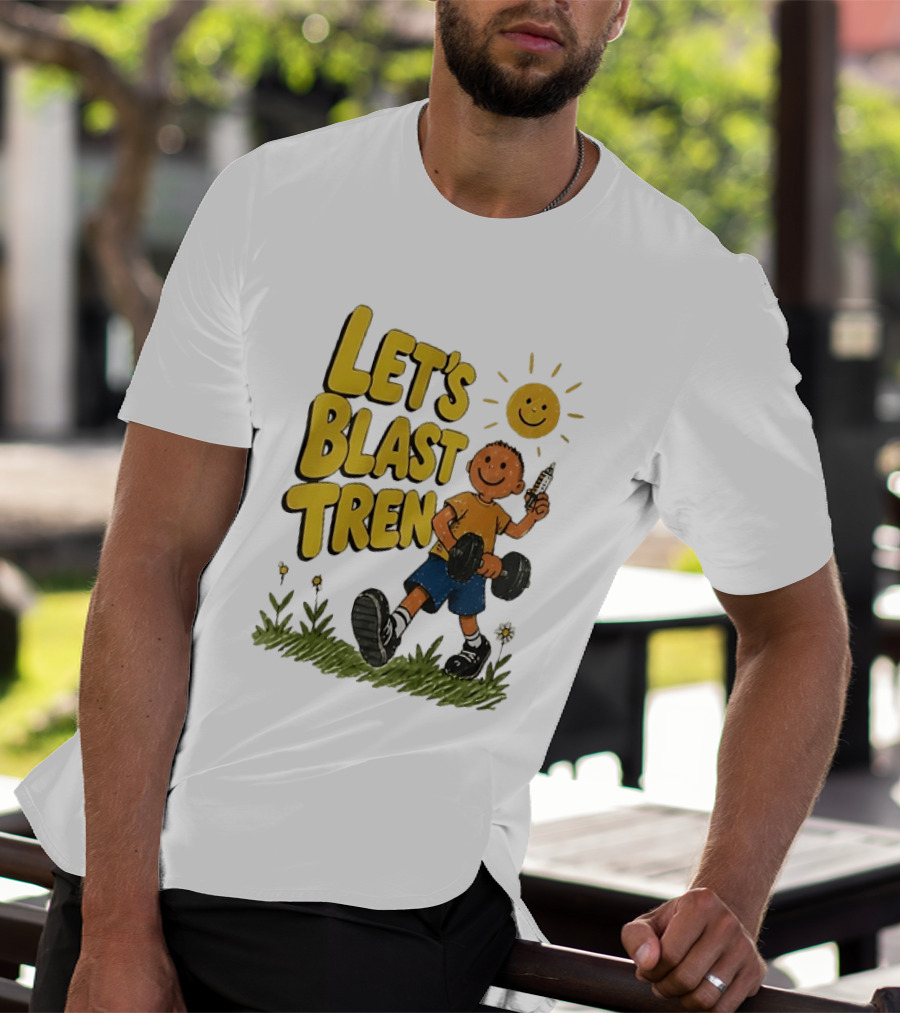 Let's Blast Tren Bodybuilding Fitness Workout Cartoon Dumbbell Sun T-Shirt
