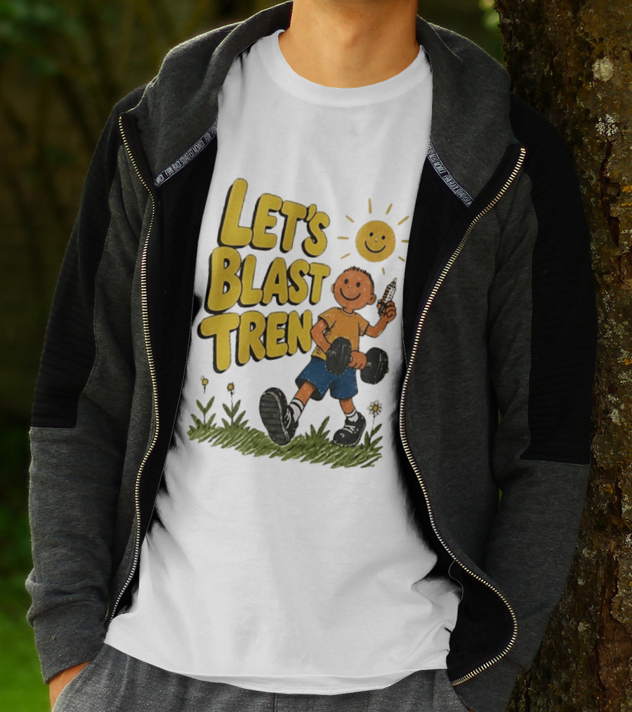 Let's Blast Tren Bodybuilding Fitness Workout Cartoon Dumbbell Sun T-Shirt