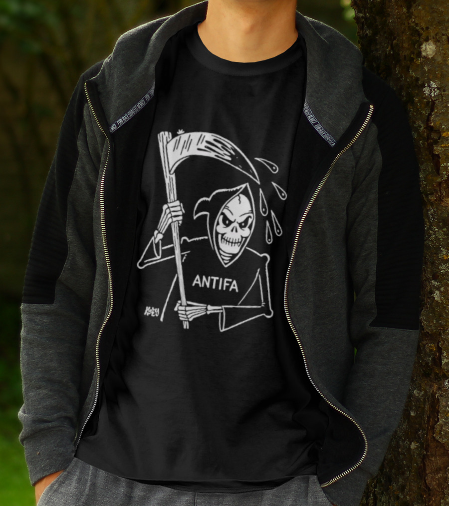 Grim Reaper Scythe Antifa Skeleton Political Skeleton T-Shirt