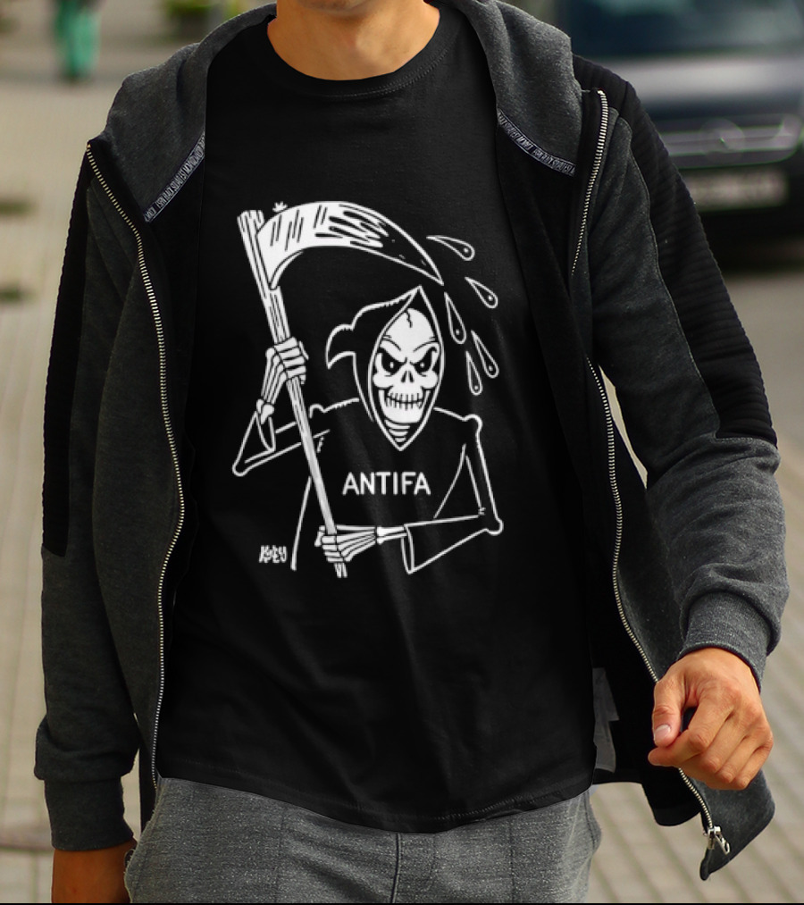 Grim Reaper Scythe Antifa Skeleton Political Skeleton T-Shirt