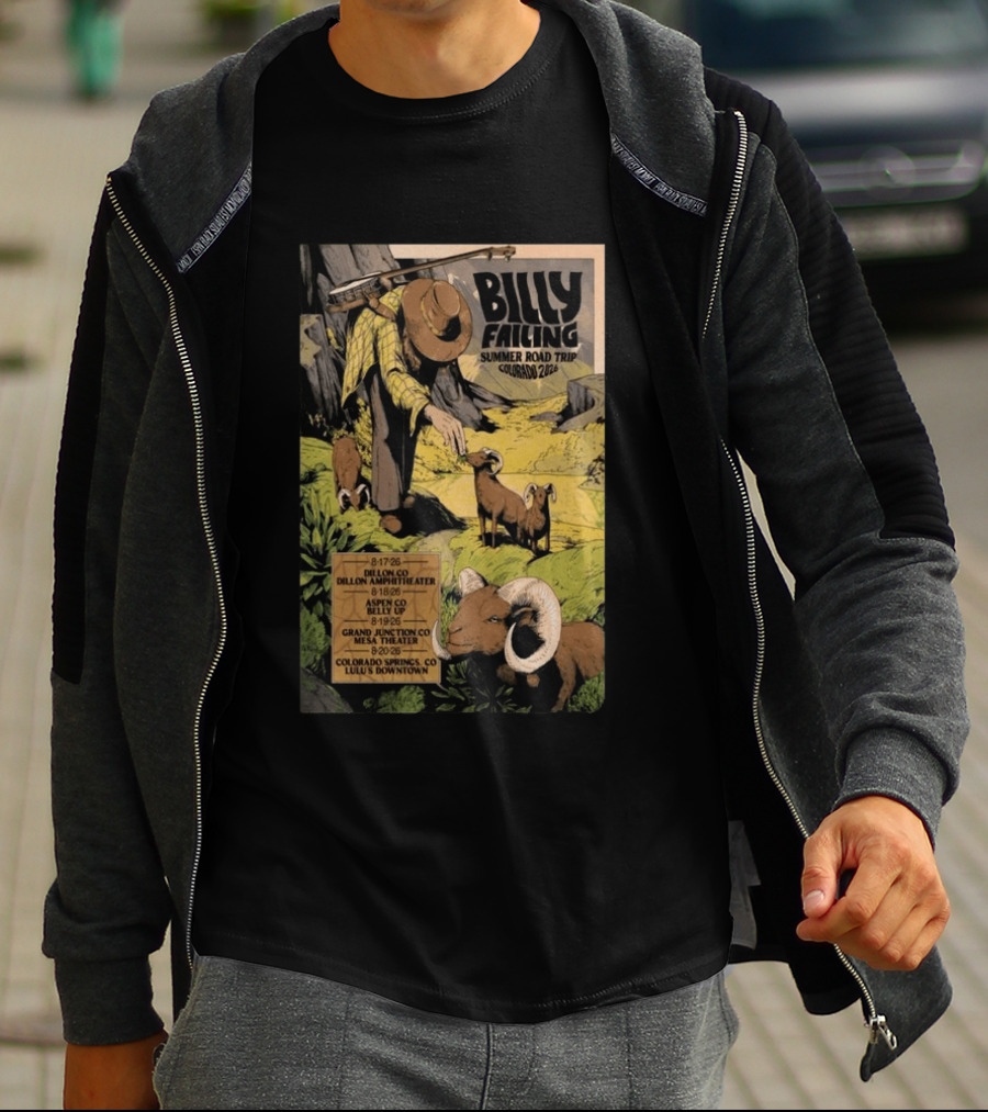 Billy Failing Summer Road Trip Colorado 2026 Grand Junction Lulu's Downtown Meadow Park Theater Dillon Amphitheater T-Shirt