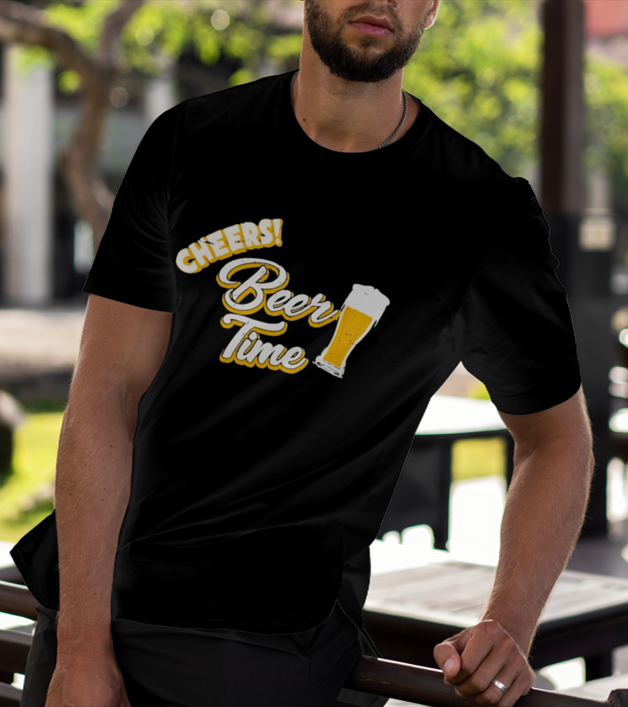 Cheers Beer Time Distressed Alcohol Drinking T-Shirt