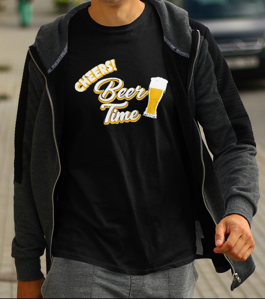 Cheers Beer Time Distressed Alcohol Drinking T-Shirt