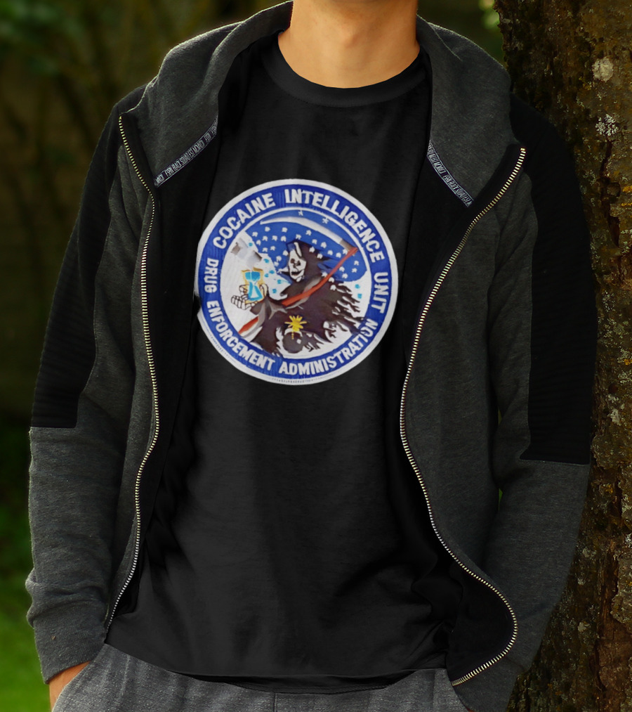 Cocaine Intelligence Unit Drug Enforcement Administration Grim Reaper Holding Hourglass Patch T-Shirt