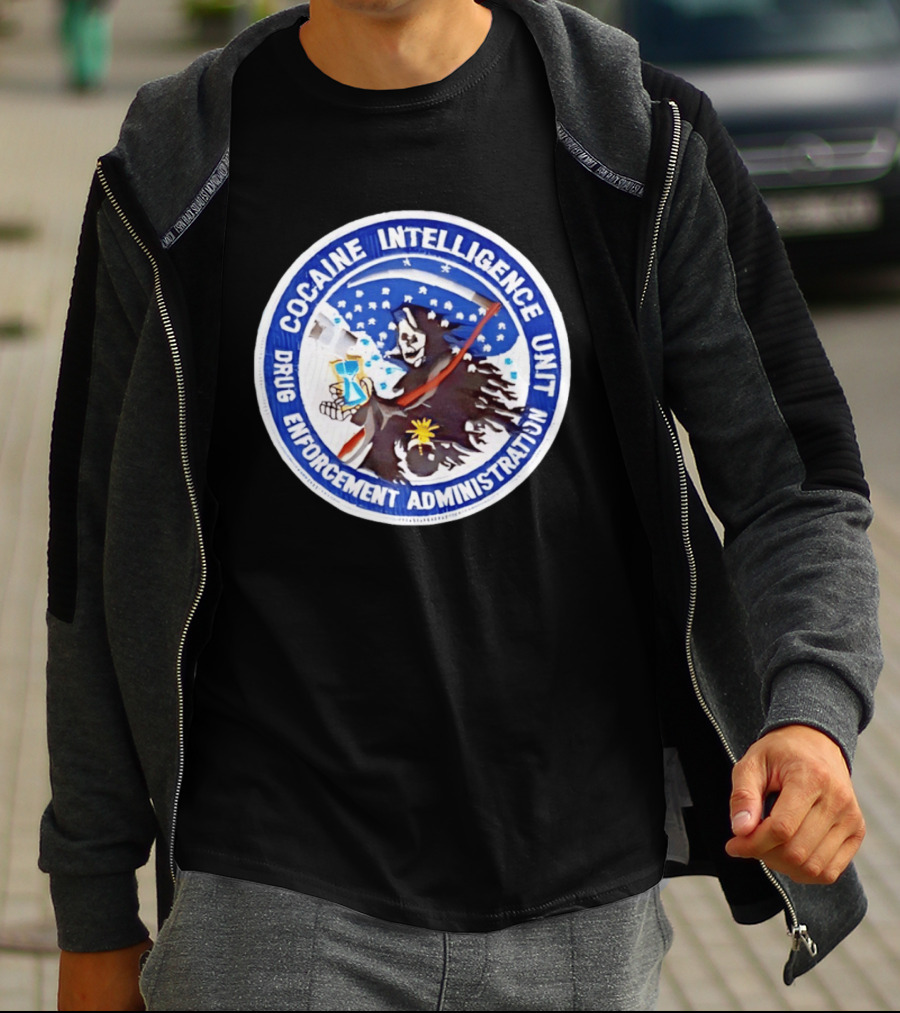 Cocaine Intelligence Unit Drug Enforcement Administration Grim Reaper Holding Hourglass Patch T-Shirt