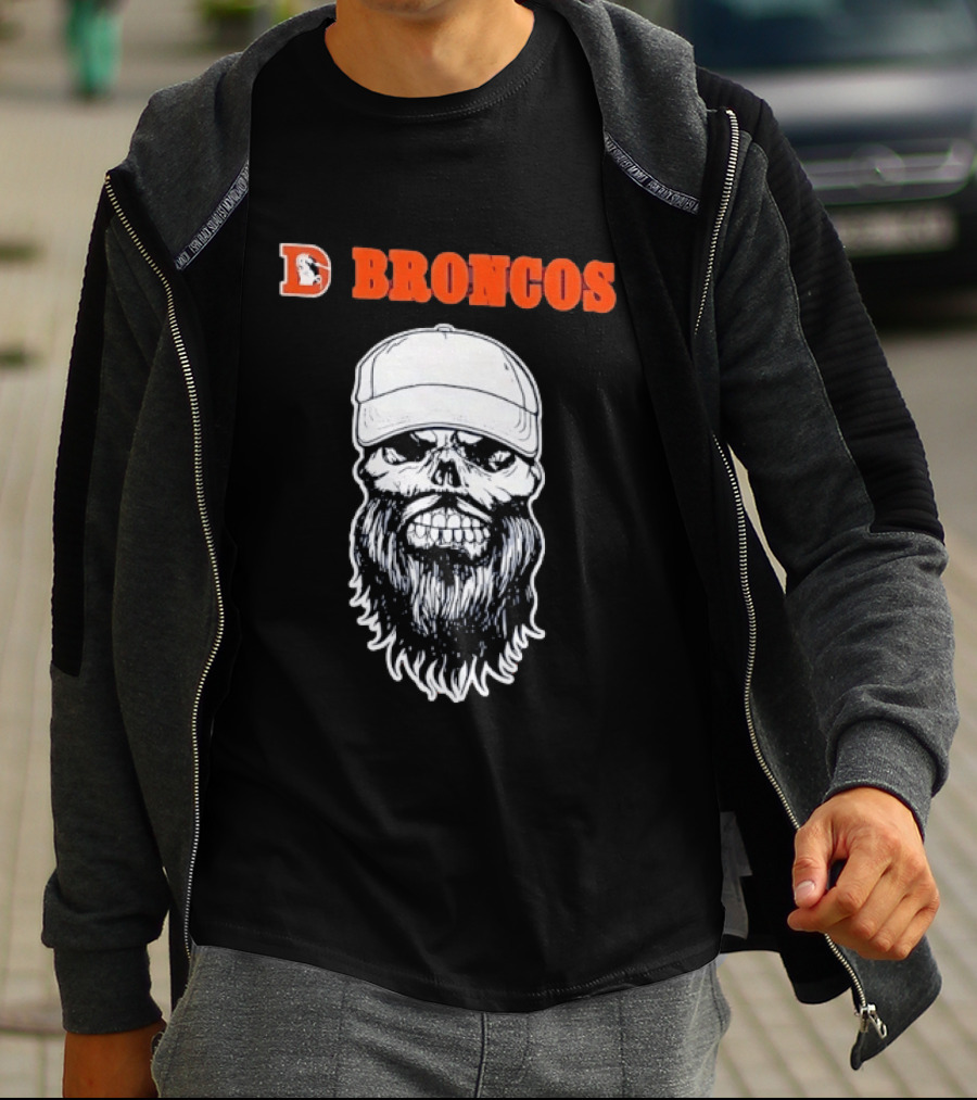 Broncos Bearded Skull With Cap Football Fan T-Shirt