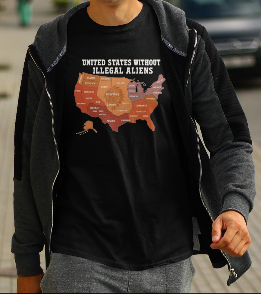 United States Without Illegal Aliens Native Americans Tribal Map T-Shirt