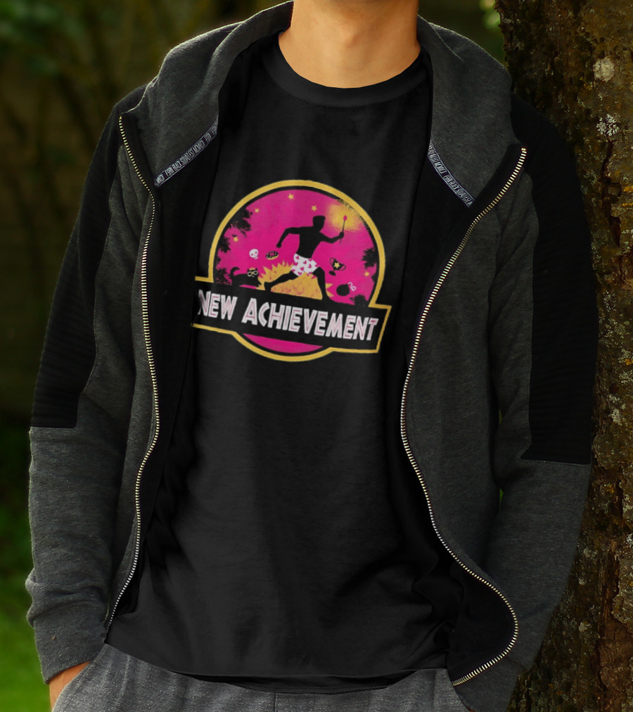 New Achievement Gaming Gamer Video Game Silhouette With Cat And Trophy T-Shirt