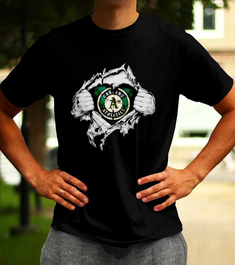 Oakland Athletics Ripped Chest A's MLB Team Spirit T-Shirt