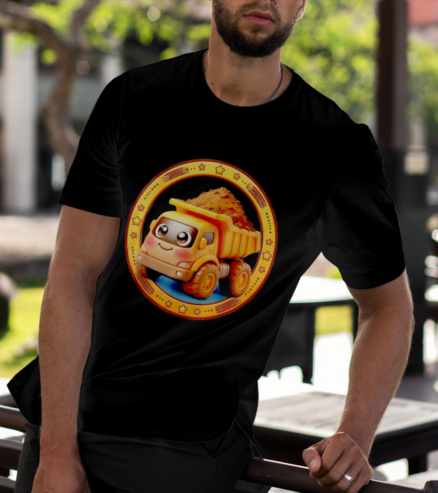 Yellow Dump Truck With Dirt Cute Construction Vehicle With Stars T-Shirt