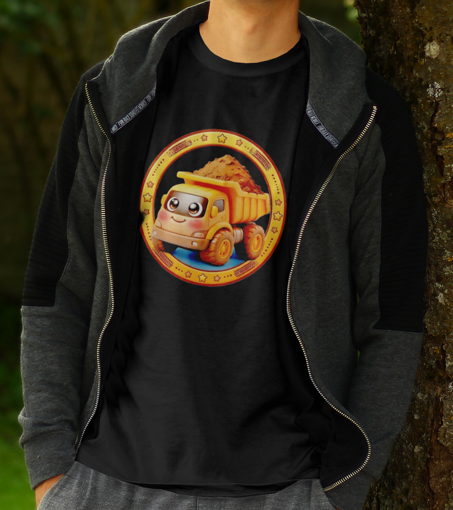 Yellow Dump Truck With Dirt Cute Construction Vehicle With Stars T-Shirt