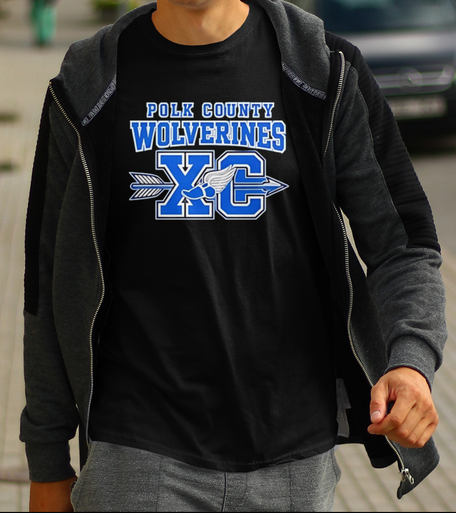 Polk County Wolverines XC Cross Country Arrow And Winged Foot T-Shirt