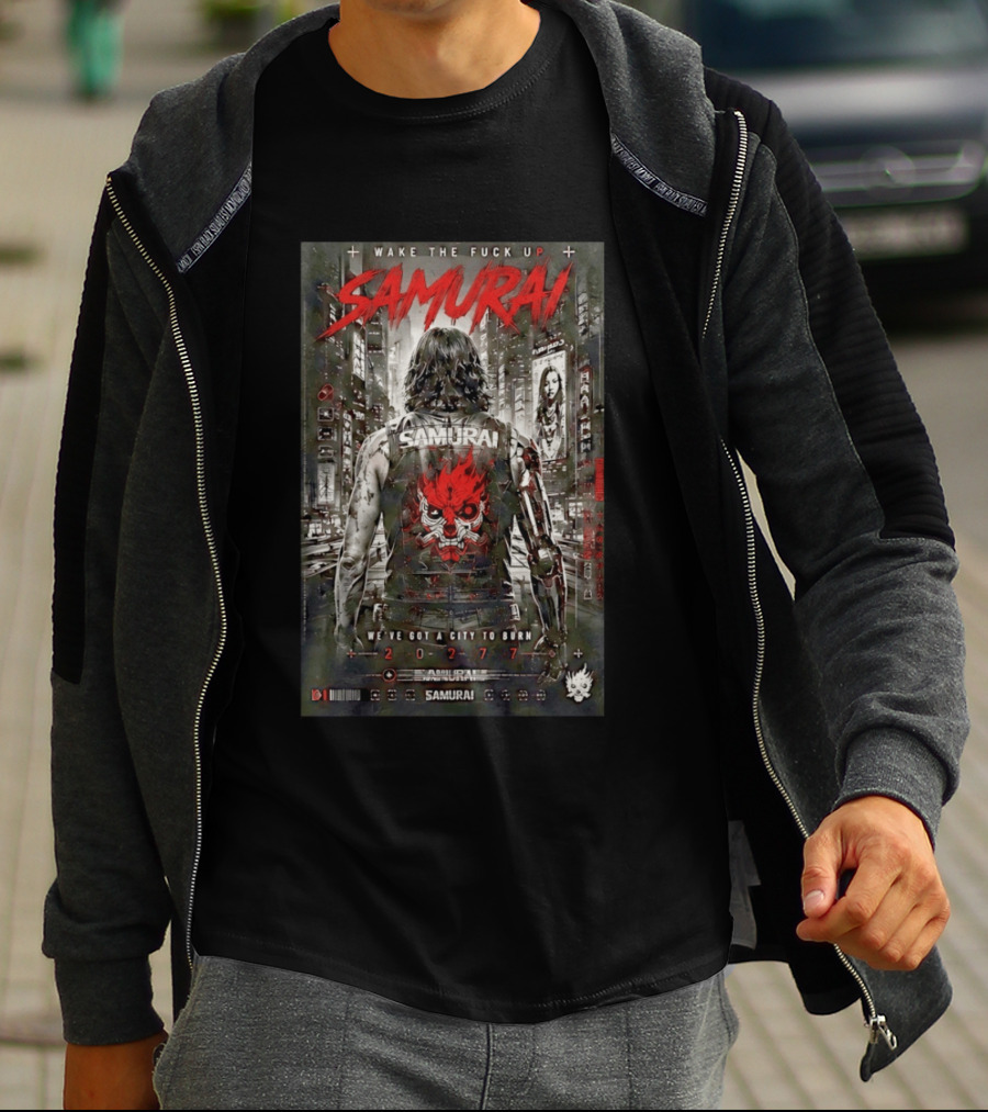 Samurai Wake The Fuck Up We've Got A City To Burn 2077 Cyberpunk Aesthetic T-Shirt