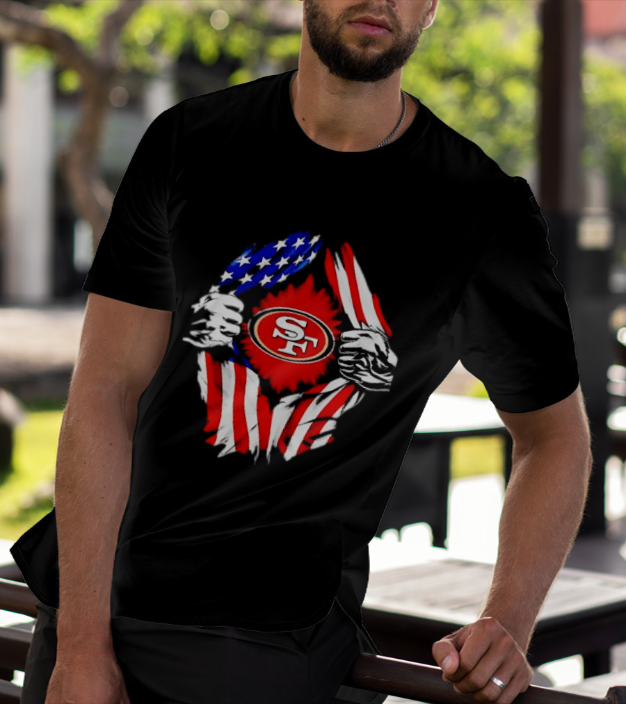 San Francisco 49ers SF American Flag Ripped Chest T-Shirt