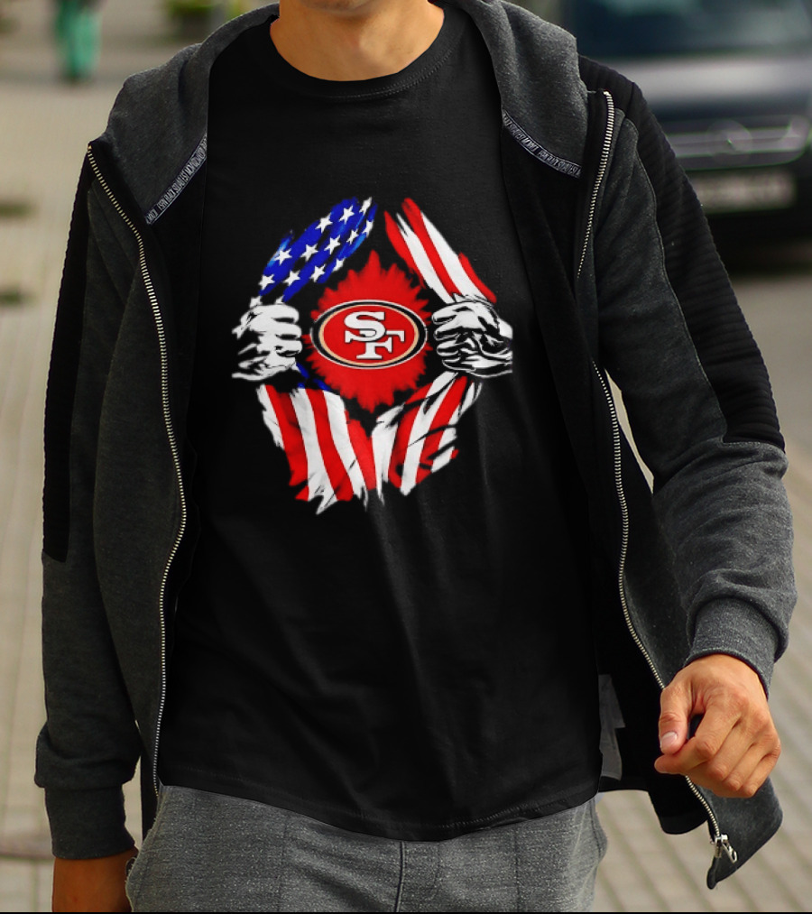 San Francisco 49ers SF American Flag Ripped Chest T-Shirt