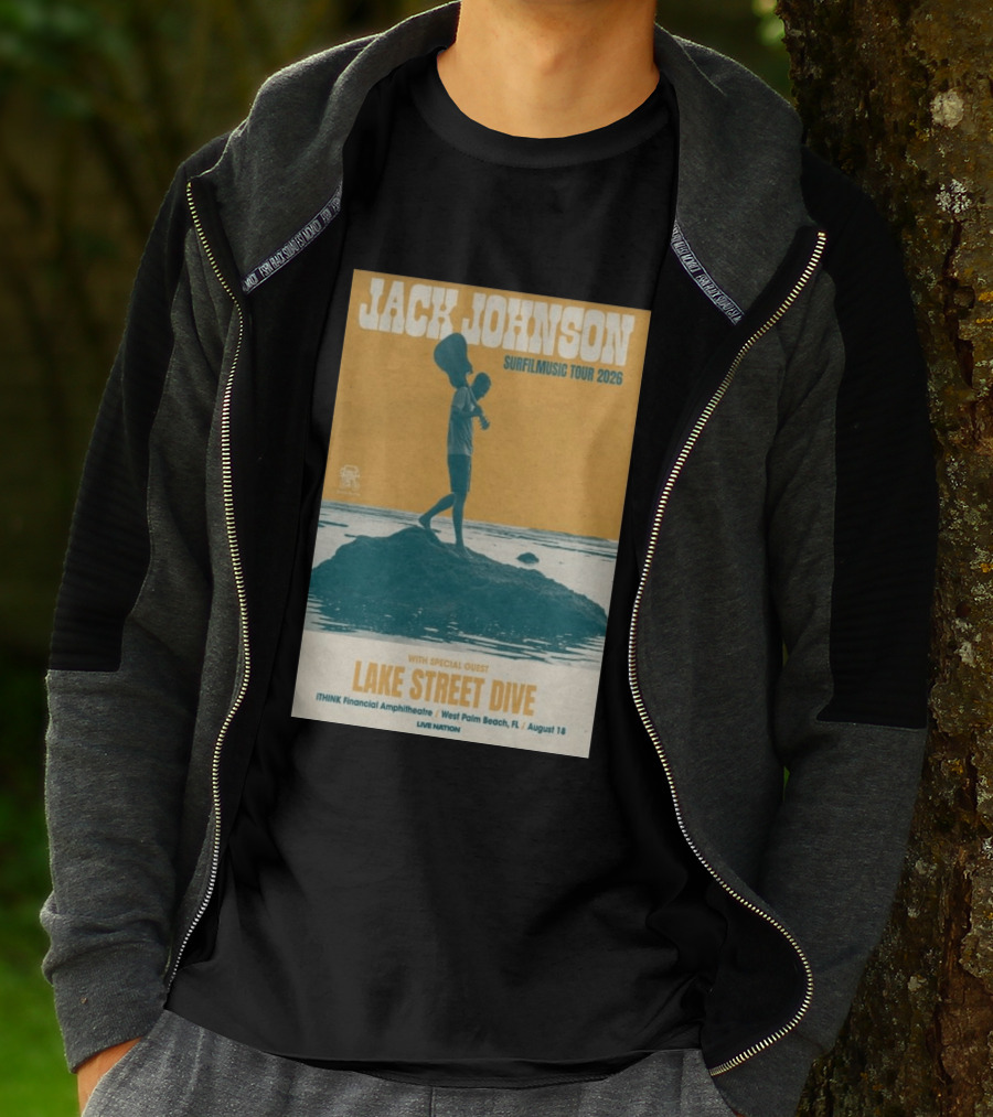Jack Johnson Surfilmusic Tour 2026 Lake Street Dive ITHINK Financial Amphitheatre West Palm Beach August 18 T-Shirt