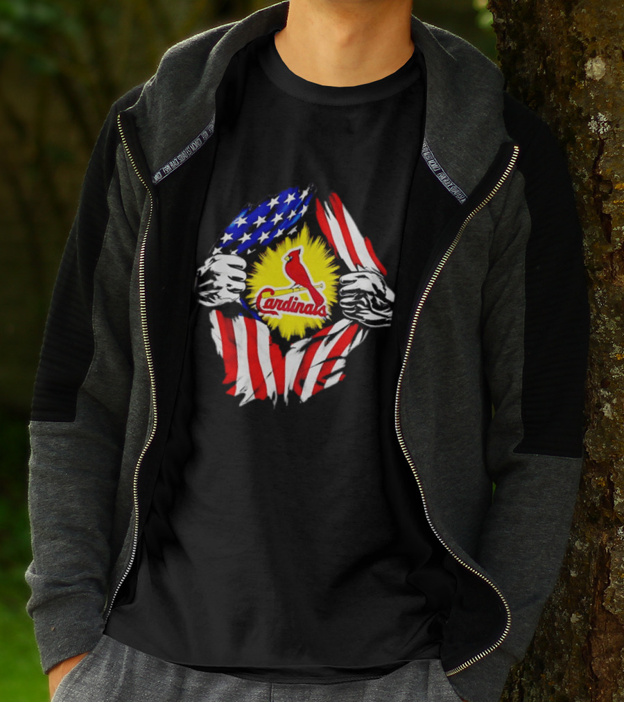 St Louis Cardinals Ripped American Flag Chest Baseball Fan Gear T-Shirt