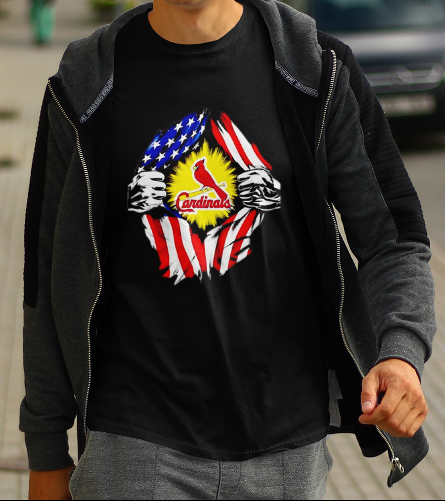 St Louis Cardinals Ripped American Flag Chest Baseball Fan Gear T-Shirt