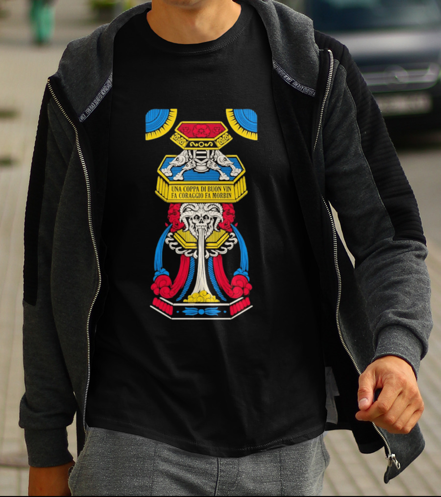 Una Coppa Di Buon Vin Fa Coraggio Fa Morbin Skull Tarot T-Shirt