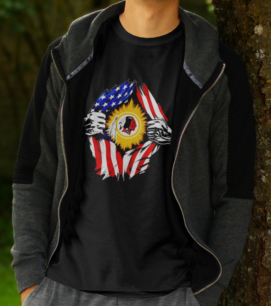 Washington Redskins American Flag Ripped Chest T-Shirt