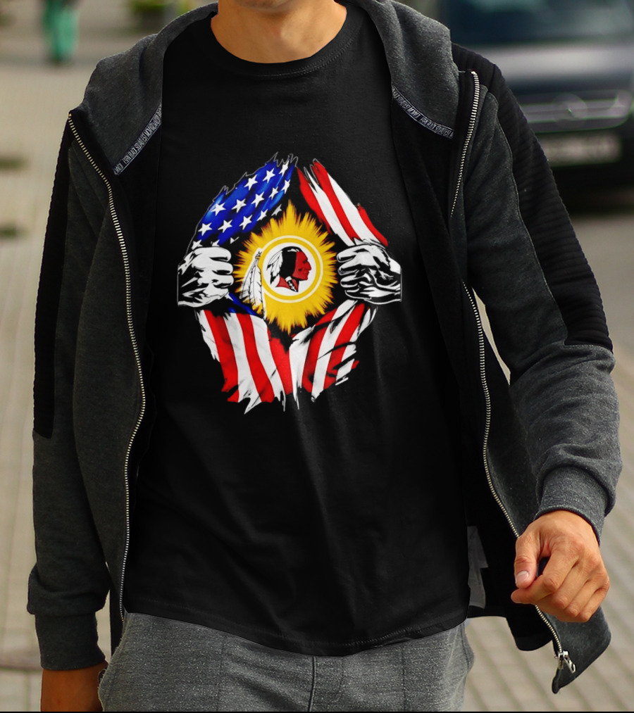 Washington Redskins American Flag Ripped Chest T-Shirt