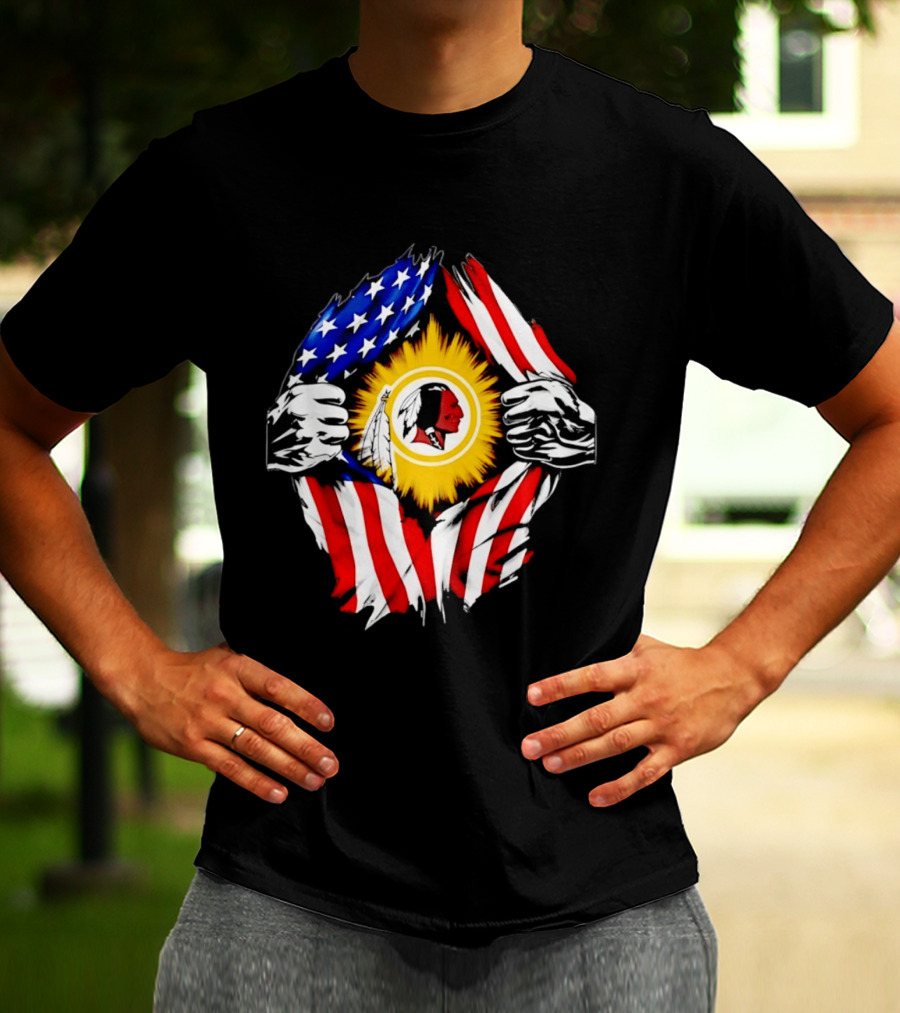 Washington Redskins American Flag Ripped Chest T-Shirt
