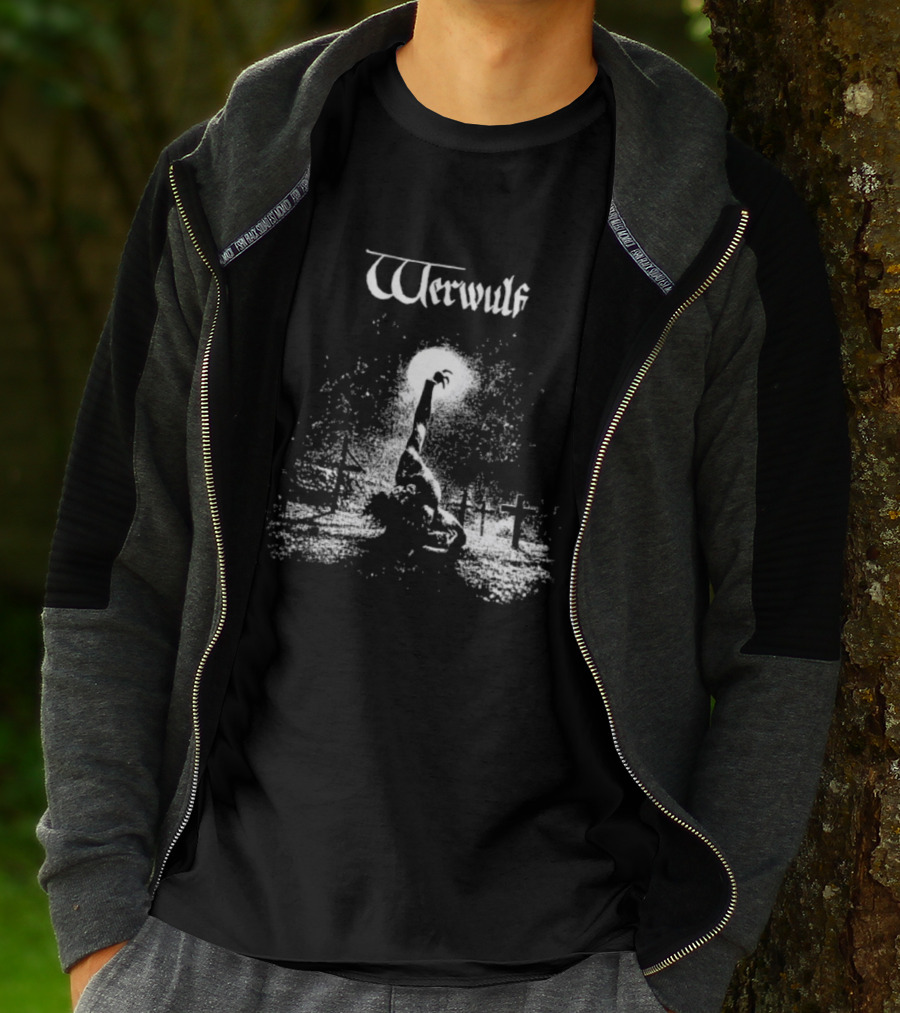 Werwulf Devoureth All Mankynde Black Metal Crosses And Moonlit Scene T-Shirt