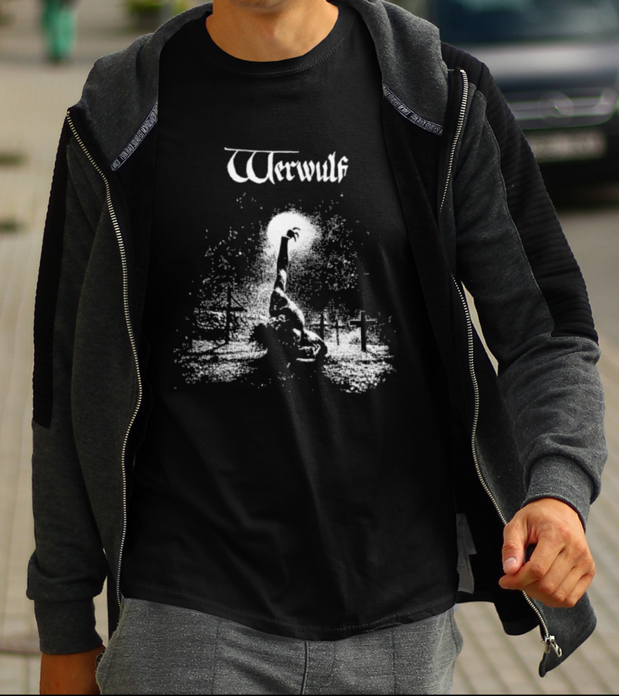 Werwulf Devoureth All Mankynde Black Metal Crosses And Moonlit Scene T-Shirt