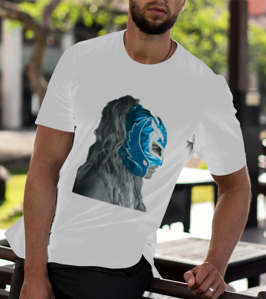Karol G Store Limited Edition Cream Blue Luchador Mask T-Shirt