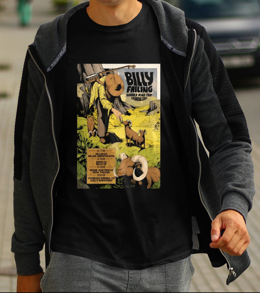 Billy Failing Summer Road Trip Colorado 2026 Dillon Amphitheater Belly Up Mesa Theater Lulu's Downtown T-Shirt