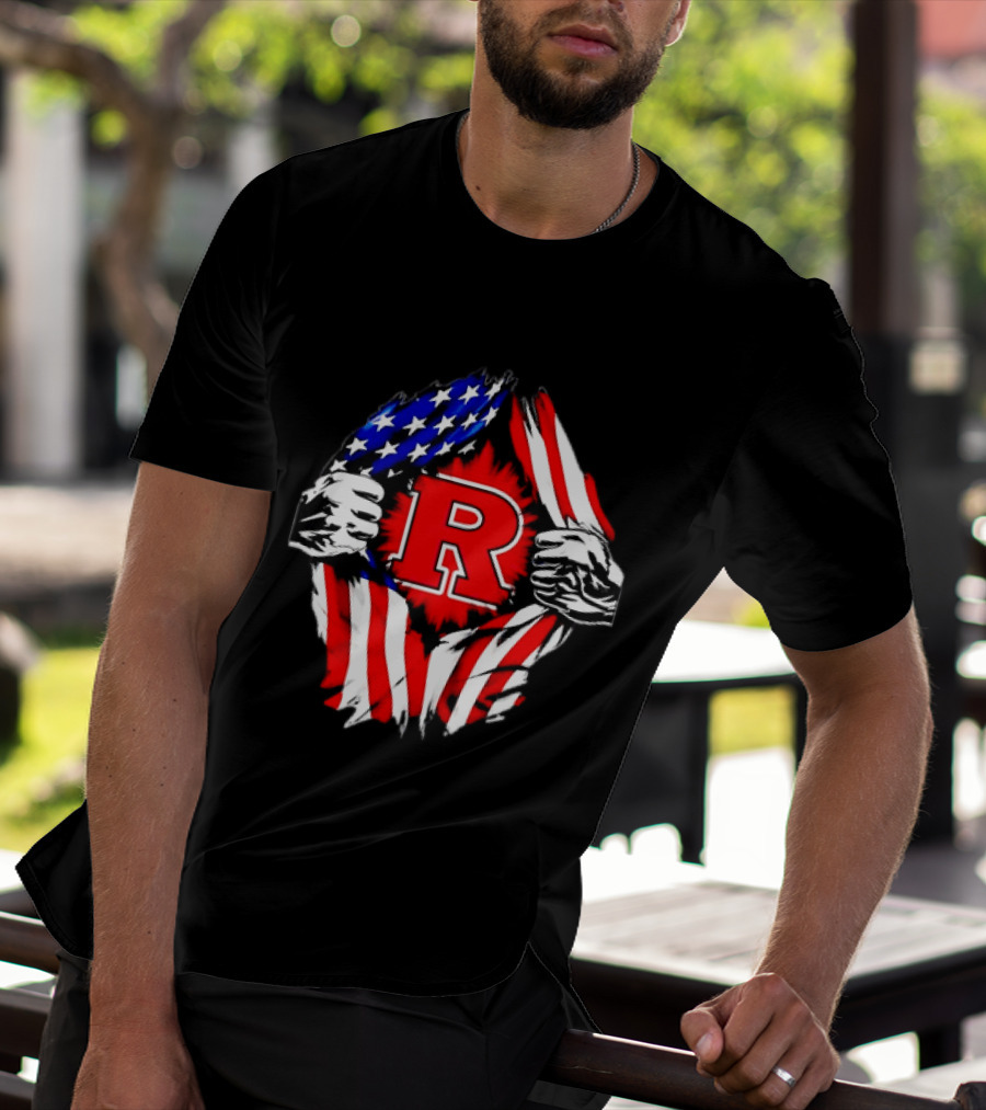 Rutgers Scarlet Knights American Flag R T-Shirt