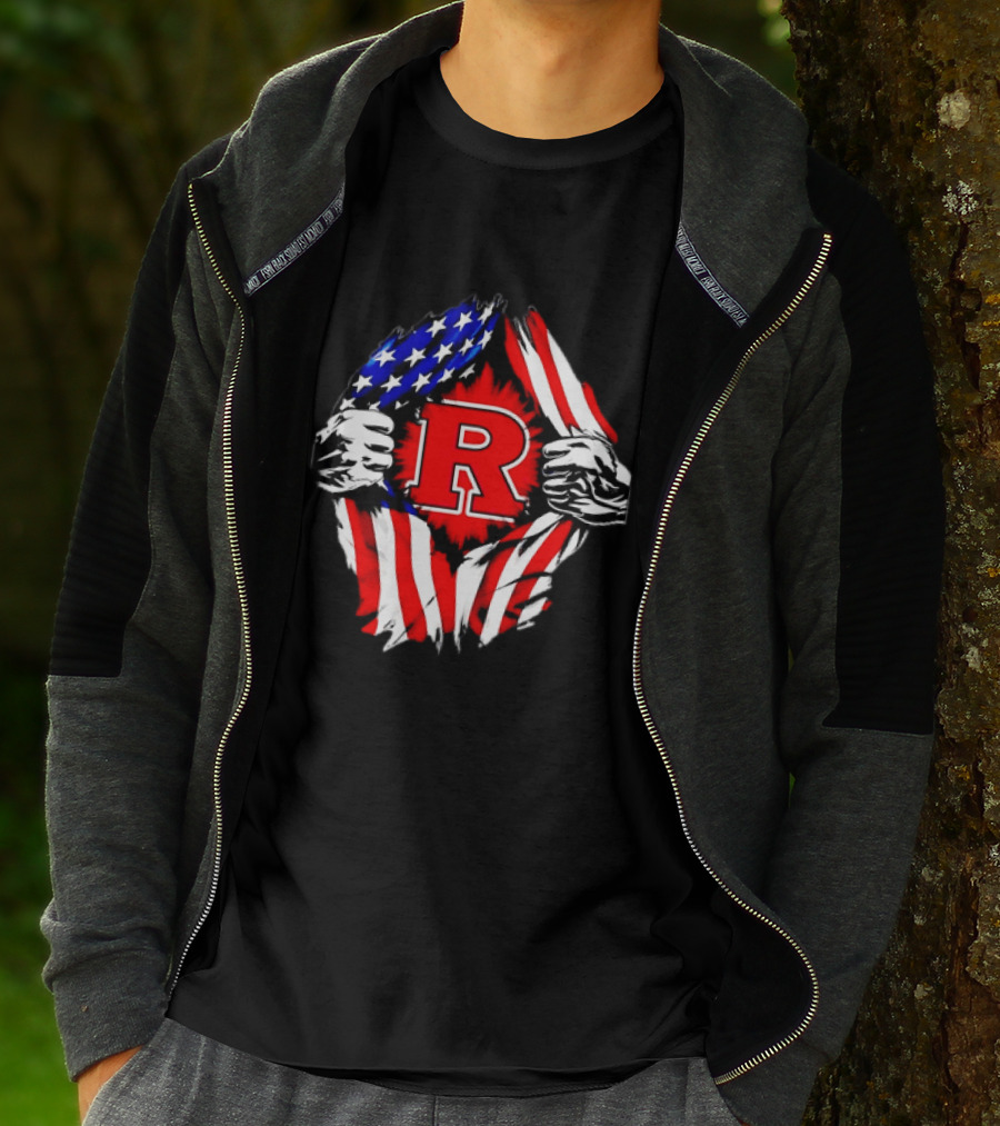 Rutgers Scarlet Knights American Flag R T-Shirt