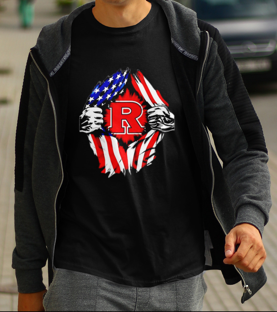 Rutgers Scarlet Knights American Flag R T-Shirt