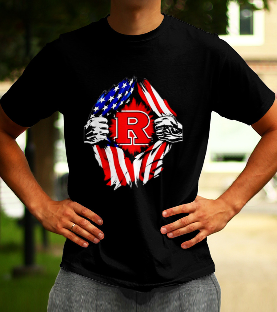 Rutgers Scarlet Knights American Flag R T-Shirt
