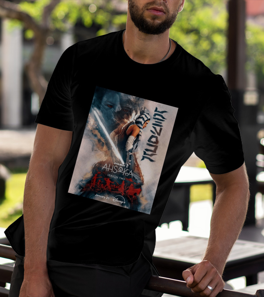 Star Wars Ahsoka Season 2 Premiering January 20 Disney Plus Featuring Lightsaber And Characters T-Shirt