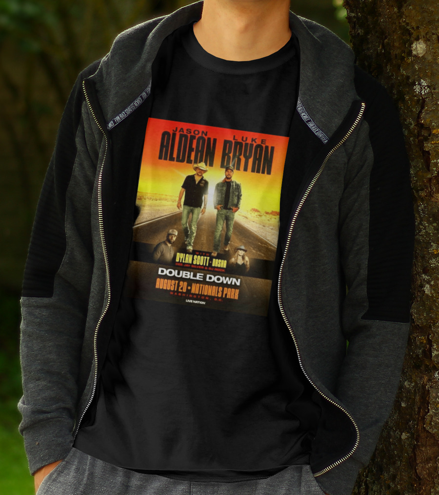 Jason Aldean Luke Bryan Double Down August 20 Nationals Park Washington D.C. With Dylan Scott Dasha Dee Jay Silver Dj Rock Live Nation T-Shirt