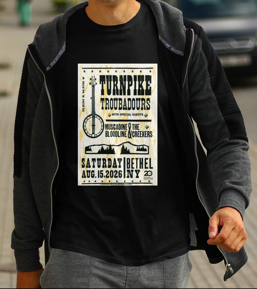 Turnpike Troubadours Bethel Woods 2026 With Muscadine Bloodline The Creekers August 15 Concert T-Shirt