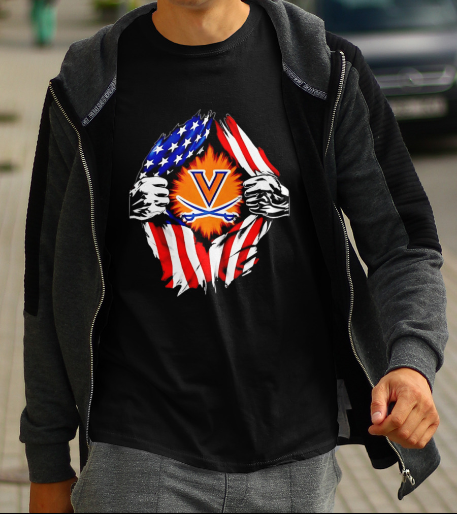 Virginia Cavaliers American Flag Ripped Chest V T-Shirt