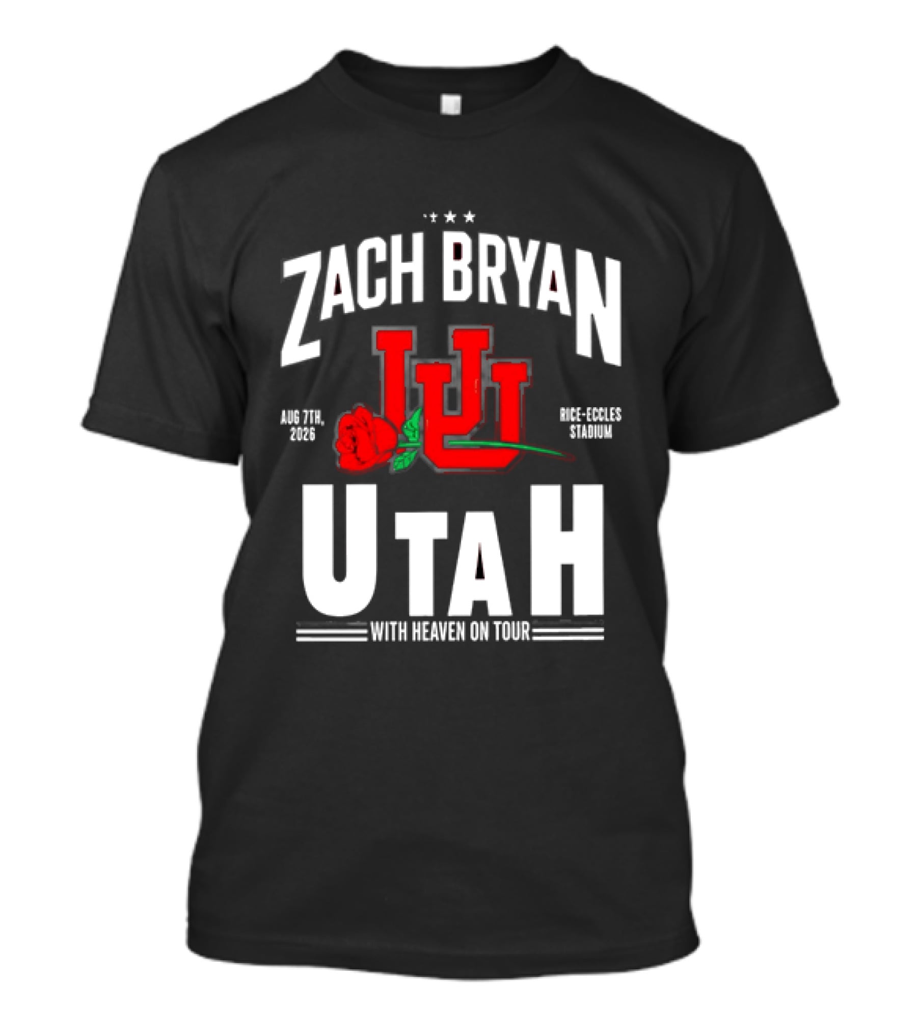 Zach Bryan Utah Rice Eccles Stadium Aug 7th 2026 With Heaven On Tour Red Rose JJJ T-Shirt