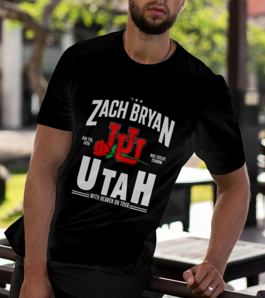 Zach Bryan Utah Rice Eccles Stadium Aug 7th 2026 With Heaven On Tour Red Rose JJJ T-Shirt